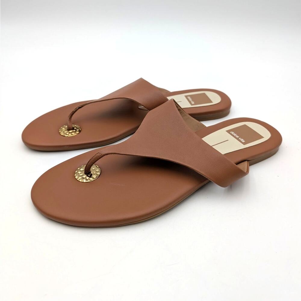 Dolce Vita Kittle Leather Flat Sandals Open Toe Women's Brown Size US8.5 EU39
